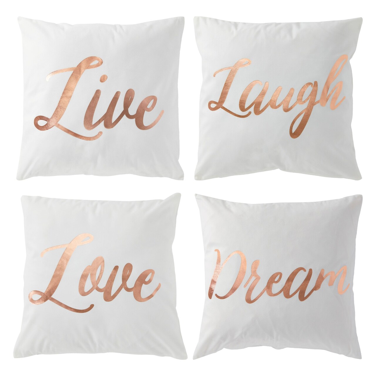Set of 4 Rose Gold Throw Pillow Covers for Couches and Sofas, Live Laugh  Love Dream Decorative Cases for Home Decor, Living Room (17x17 In)